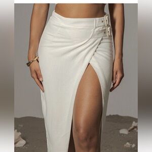 JLUXLABEL Ivory Gisele Linen Slit Skirt size large